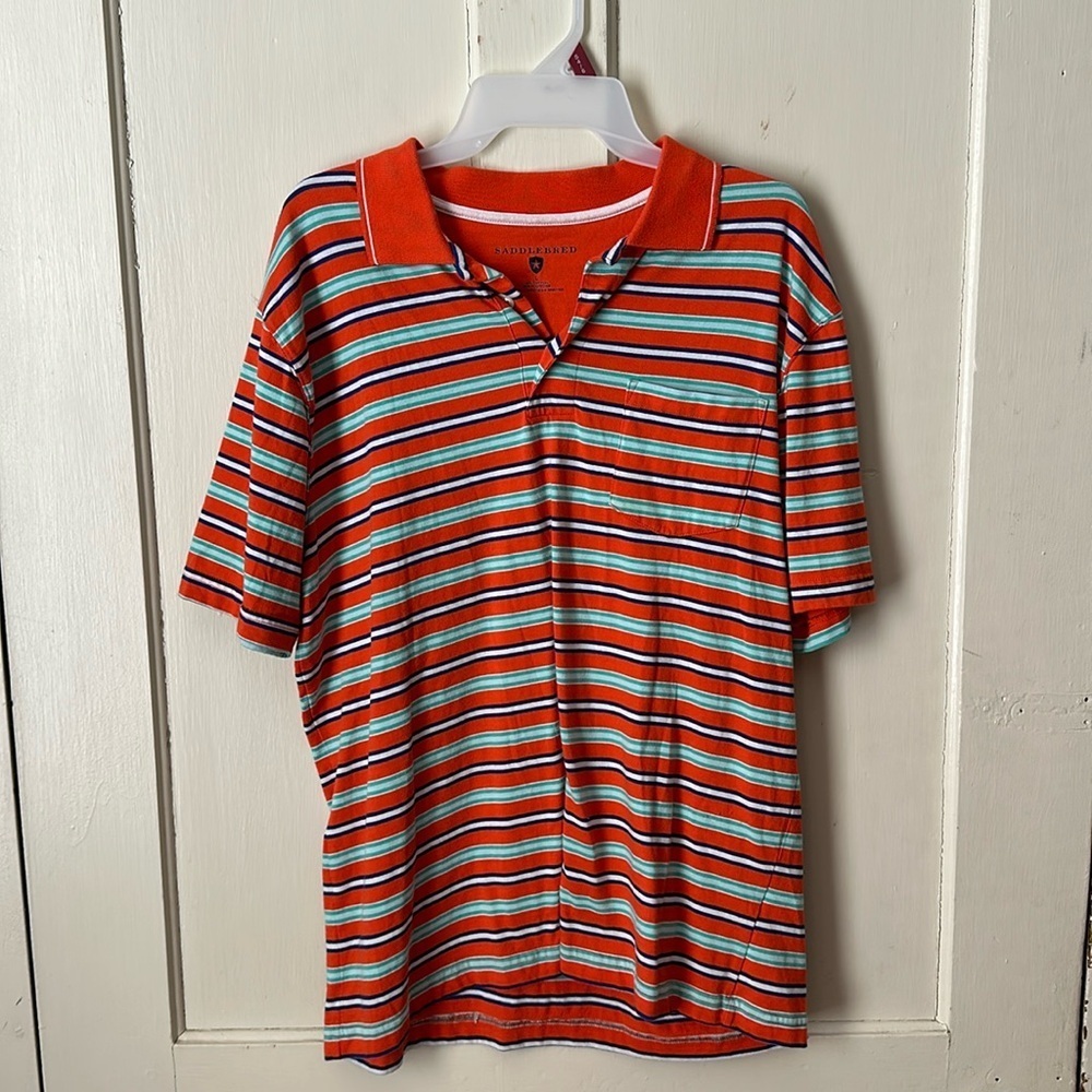 Saddlebred Orange stripped polo size large